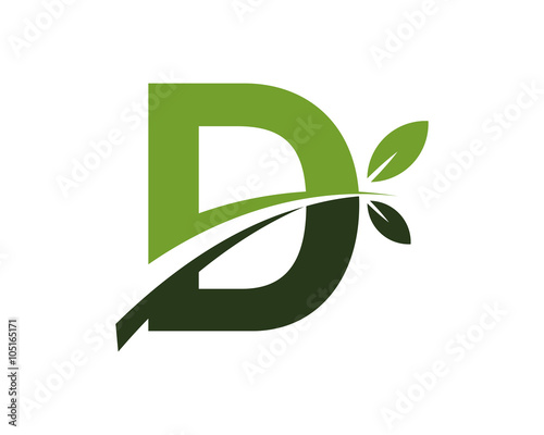 D green leaves letter swoosh ecology logo 