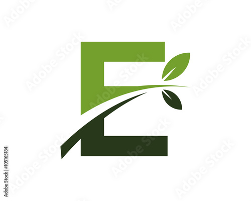 E green leaves letter swoosh ecology logo 
