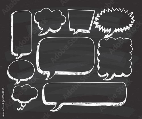 Hand drawn speech bubble doodle on chalkboard background