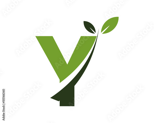 Y green leaves letter swoosh ecology logo 