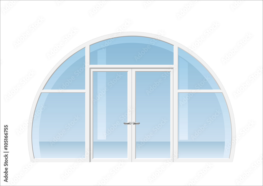 Arched double doors open onto a terrace or balcony in vector graphics Arched double doors open onto a terrace or balcony in vector graphics
