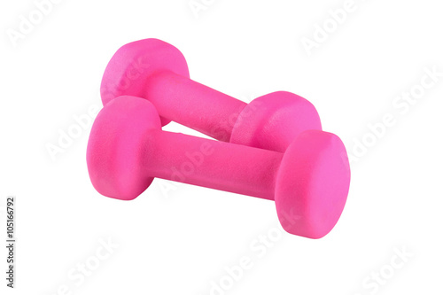 Two pink glossy dumbbell isolated on white