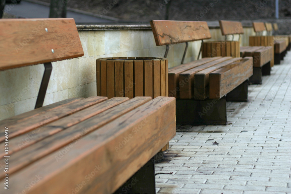 row of park bench