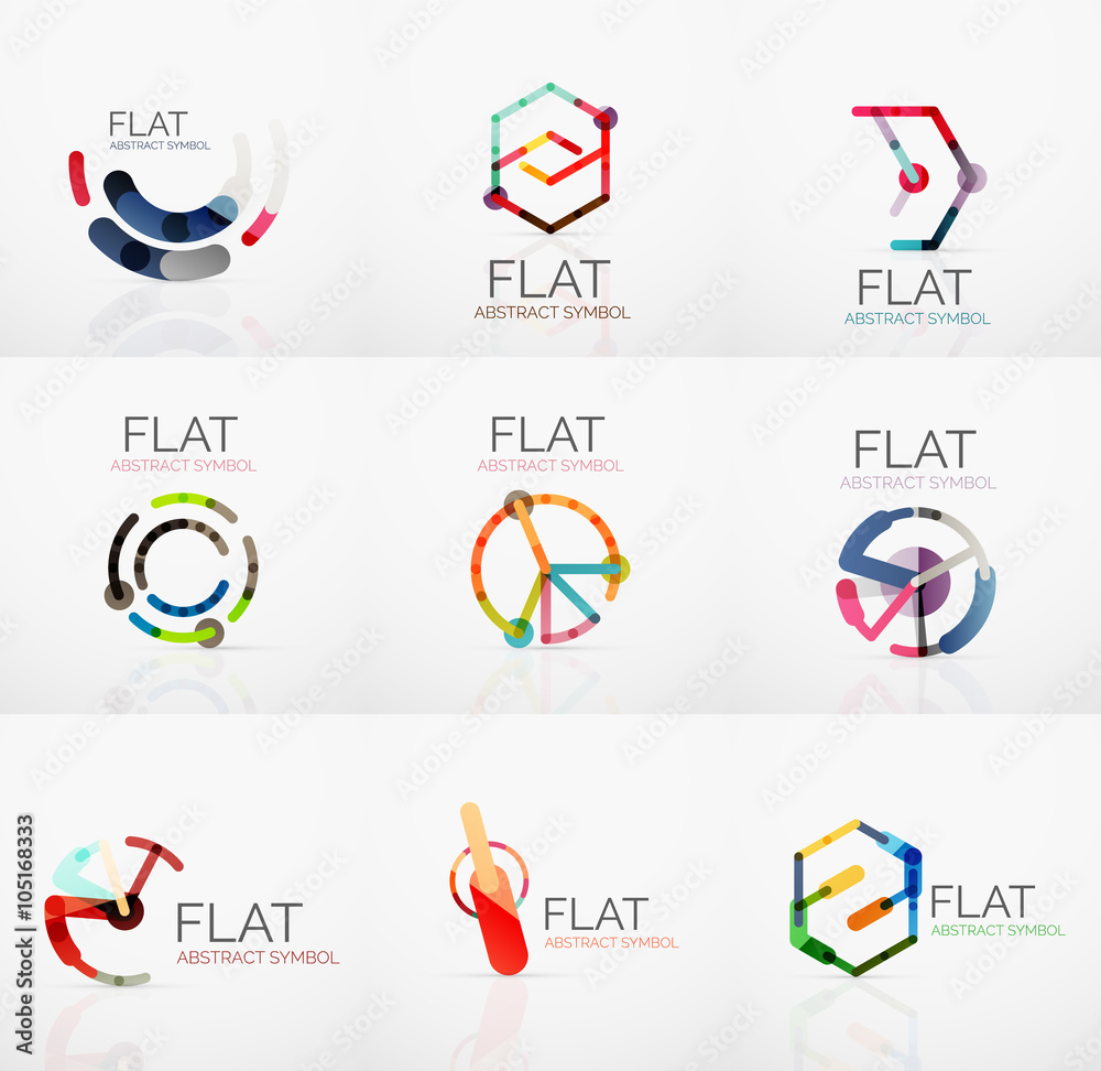 Logo collection - abstract minimalistic linear flat design. Business hi-tech geometric symbols, multicolored segments lines Logo collection - abstract minimalistic linear flat design. Business hi-tech geometric symbols, multicolored segments lines