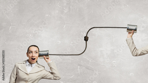 Woman using deaf phone