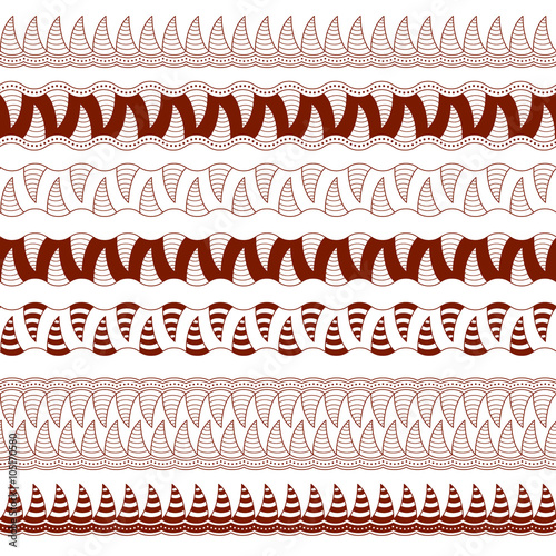 Patterned stripes in the form of fangs. Set zentangle ornaments.