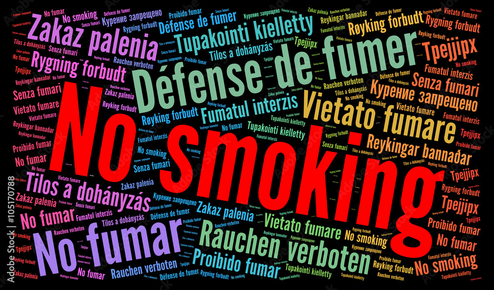 No smoking word cloud concept in different languages No smoking word cloud concept in different languages