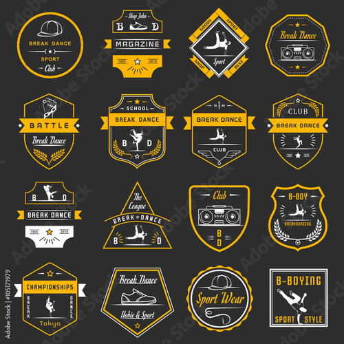 Vector Set of Badges, Logos and Sign Break Dance