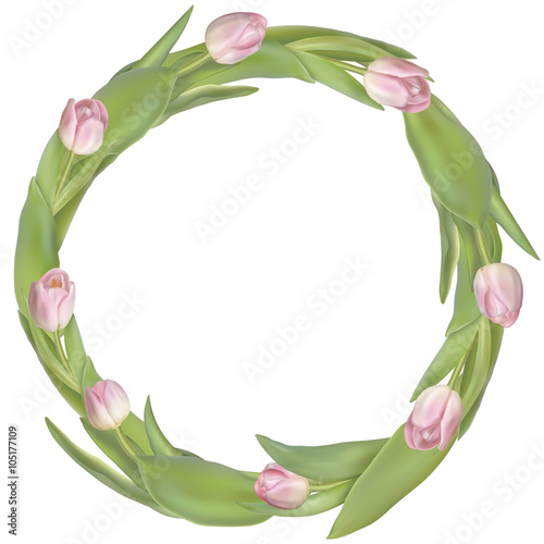 Circle frame with tulips flowers. EPS 10