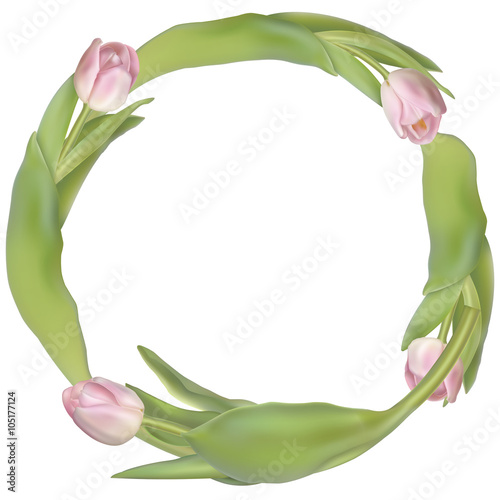 Circle frame with tulips flowers. EPS 10