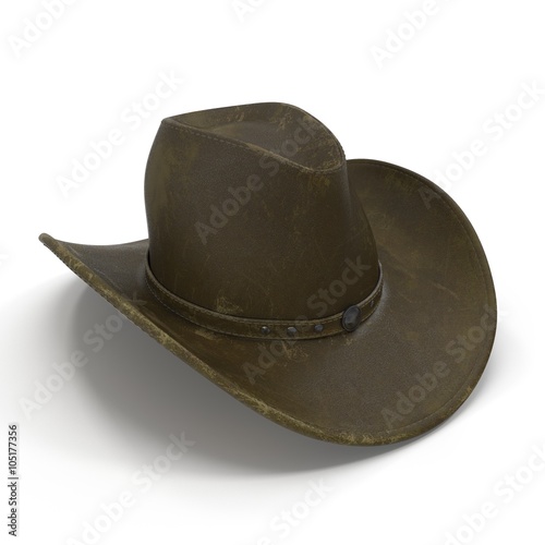 Old Leather Cowboy Hat on a white background