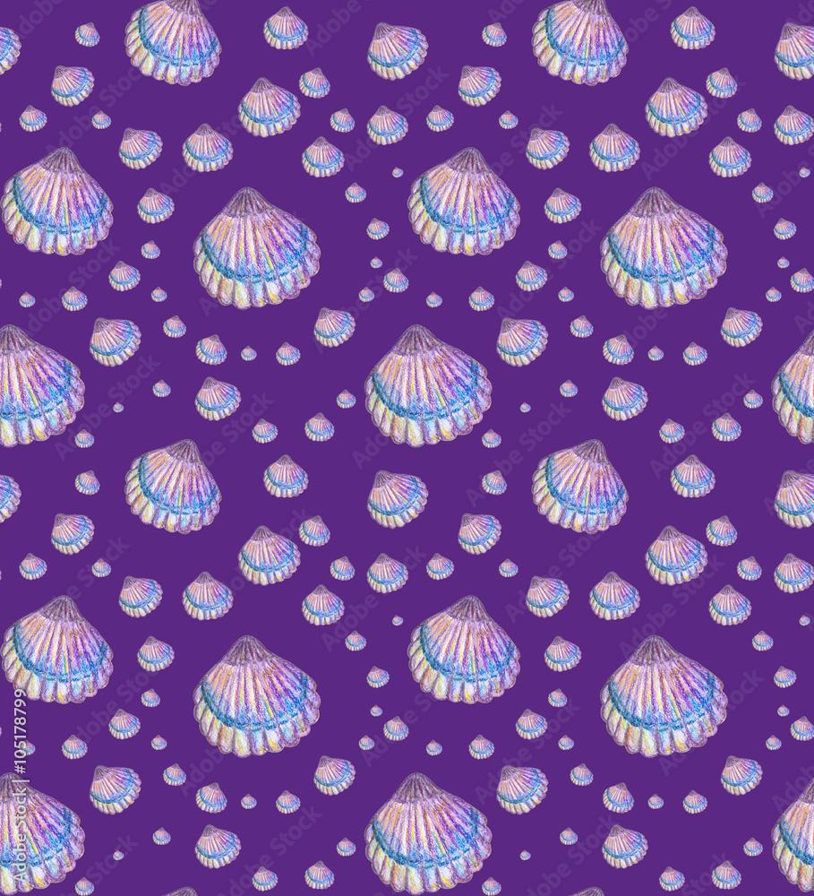 Seamless pattern of Sea shell on a violet background. Seamless pattern of Sea shell on a violet background.