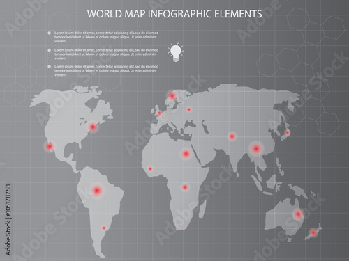 World map infographic grey background