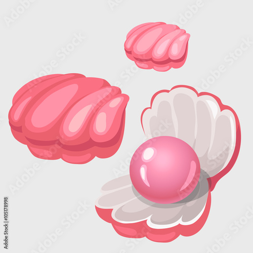 Open and closed pink shell box with pearl