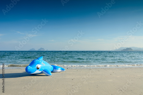 Children s beach toy in Dolphin shape on the beach