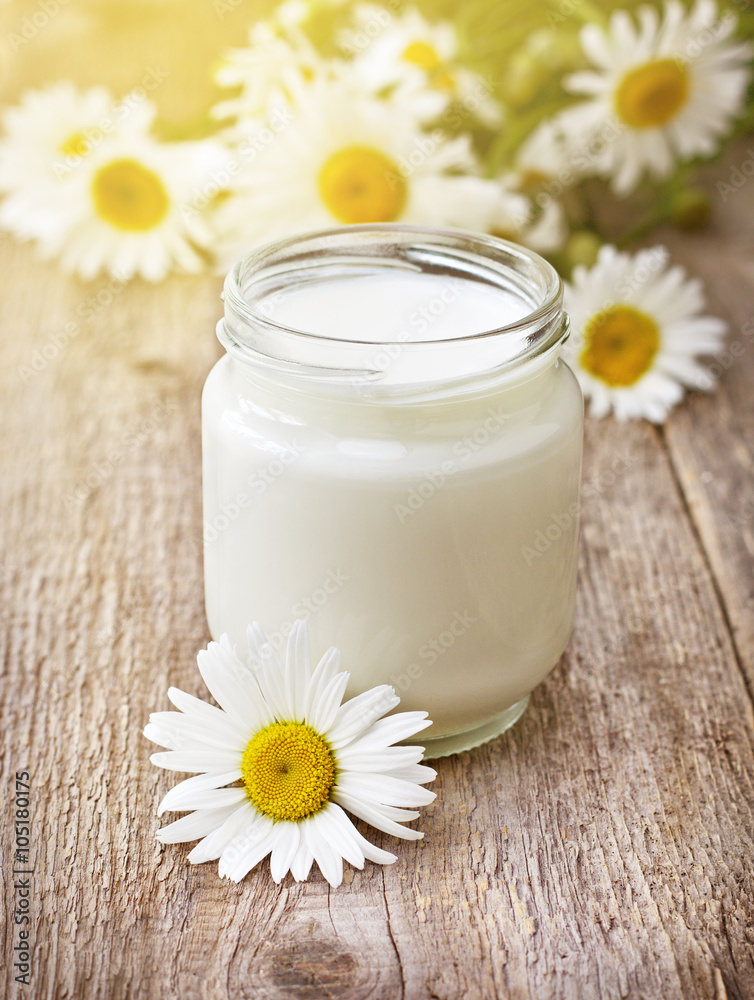 homemade yogurt , bouquet camomiles homemade yogurt , bouquet camomiles
