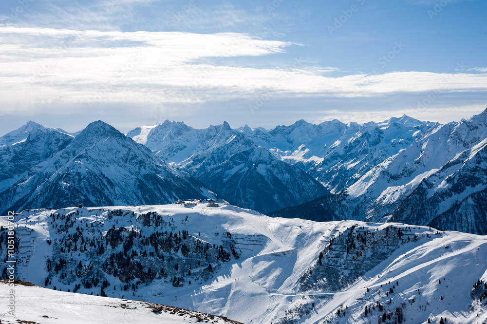 General view of the ski area Mayrhofen - Zillertal, Austria