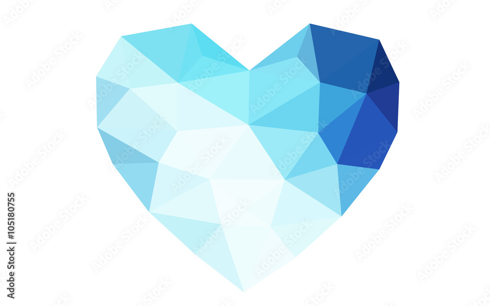 Blue heart isolated on white background with pattern consisting of triangles. Blue heart isolated on white background with pattern consisting of triangles.