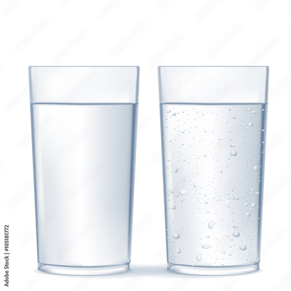 Glass of water and sparkling water. Glass of water and sparkling water.