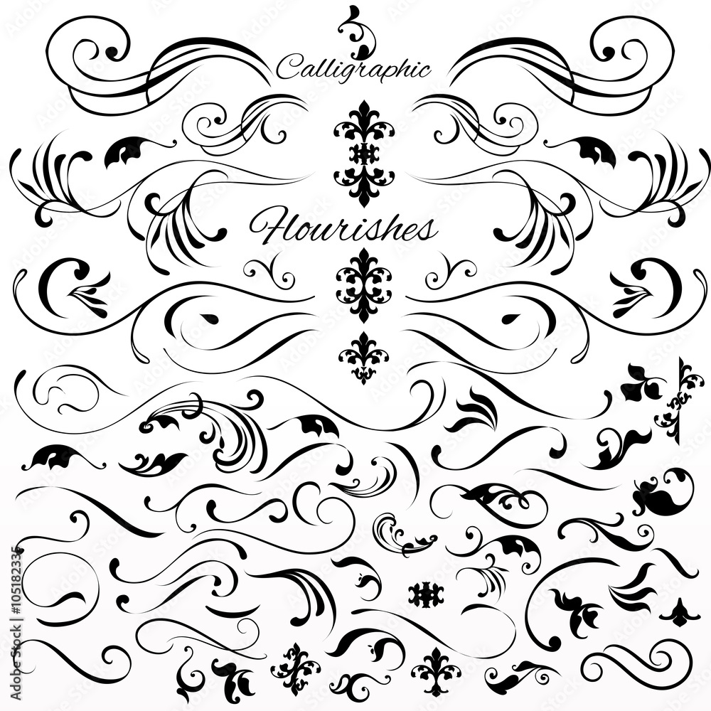 Vector set of vintage styled calligraphic elements or flourishes