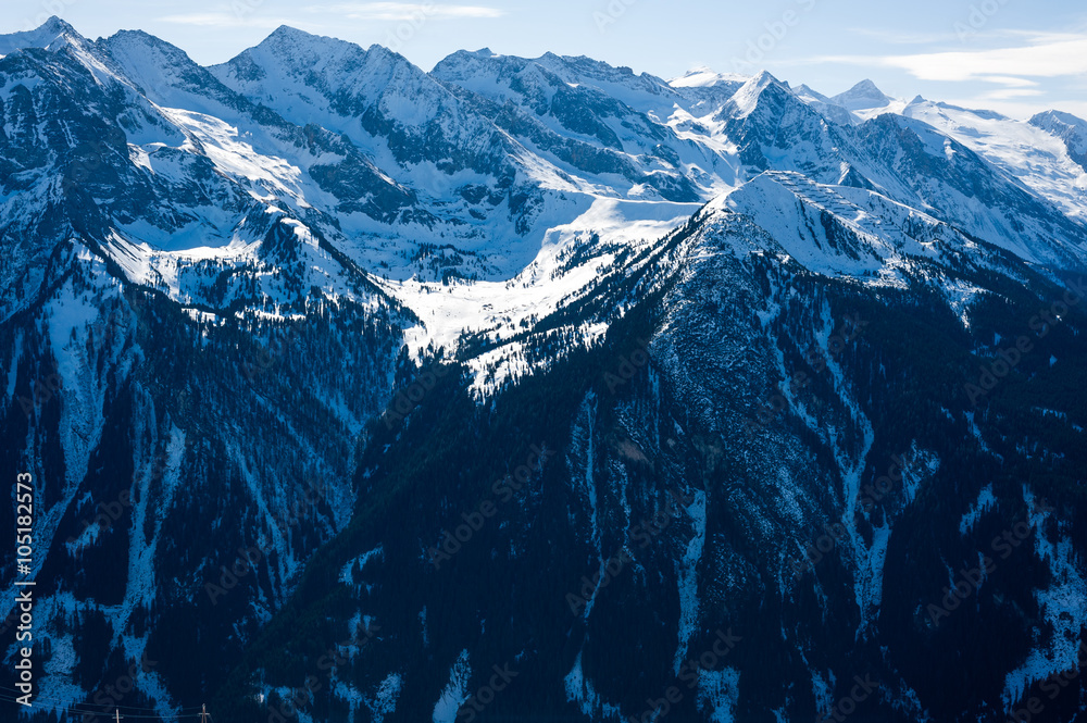 General view of the ski area Mayrhofen - Zillertal, Austria