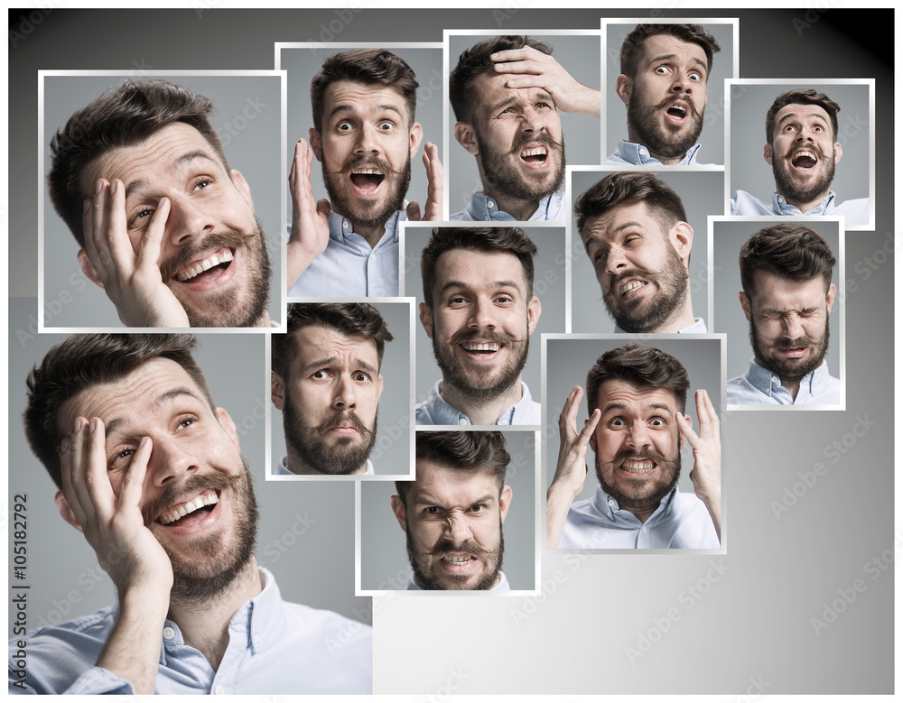 Fototapeta premium Set of young man's portraits with different emotions