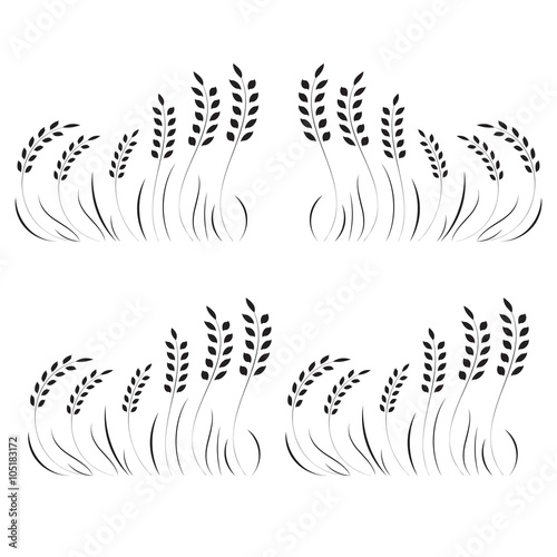 Field of wheat, black isolated on white background, vector illustration.