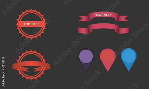 Set of banners, awards, pointers and ribbons on dark background