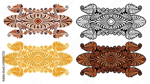 Art nouveau decorative element with sixties psychedelia and variations. 