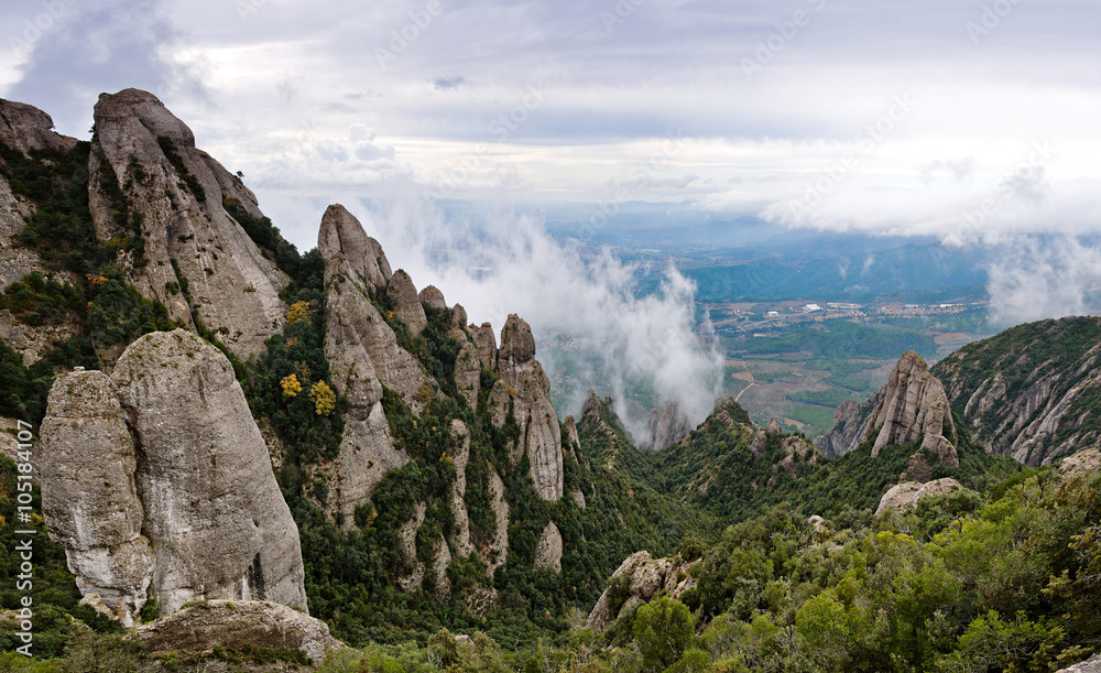 Overview of the mountains of Montserrat in Barcelona. Spain
