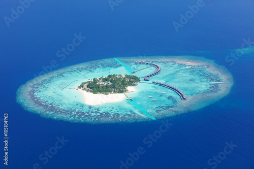 Aerial view on Maldives island, Raa atol photo