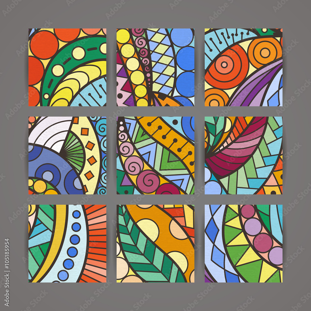Set of vector design templates. Brochures in random colorful style. Vintage frames and backgrounds. Set of vector design templates. Brochures in random colorful style. Vintage frames and backgrounds.