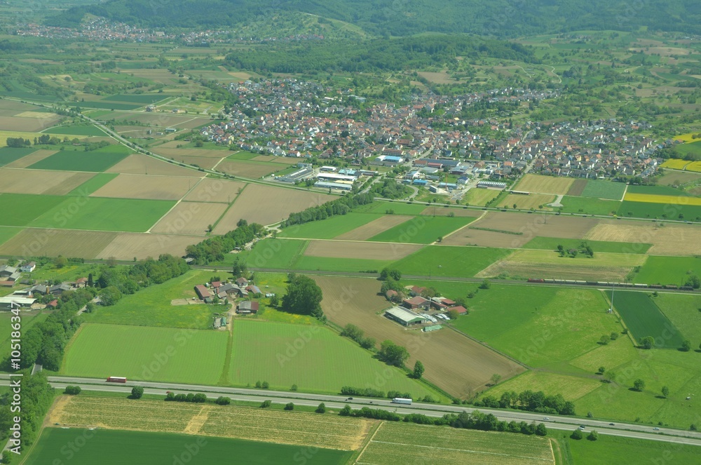 aerial view of Hofweier, in the Ortenau region of Baden Germany