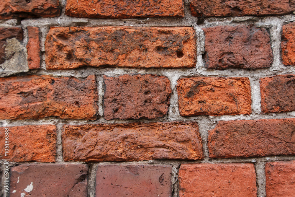 Old Red brick wall background. Macro. close-up Old Red brick wall background. Macro. close-up