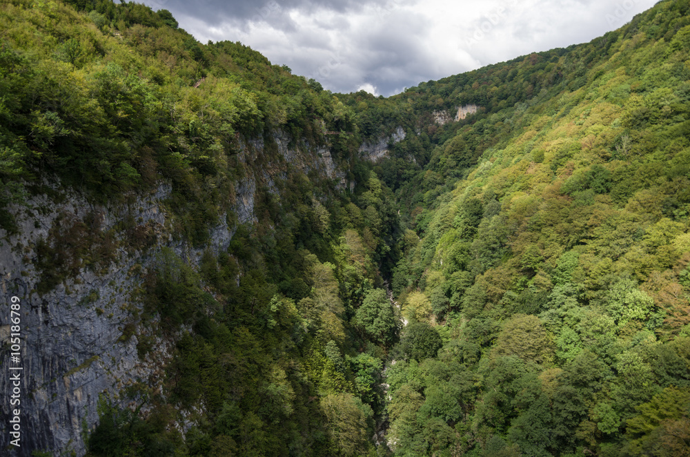 View from viewpoint on Okatse Canyon near Kutaisi, Georgia, Europe View from viewpoint on Okatse Canyon near Kutaisi, Georgia, Europe