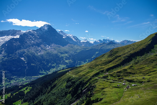 Sunny day view to the mountains vally from top of Mannlichen (Jungfrau region, Bern, Switzerland) © smoke666