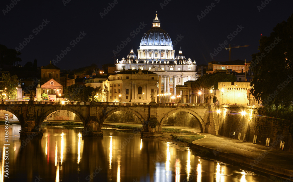 Rome night view with San Pietro in the background