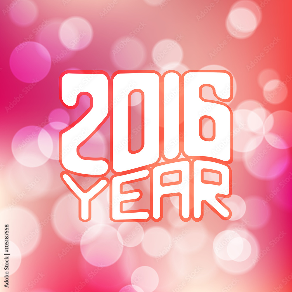 Vector label for the new 2016 blurred red background with bokeh effect