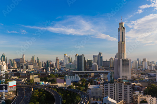 Photography Bangkok city downtown aerial view and highway, Thailand