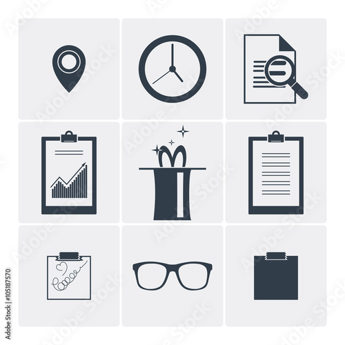 Set of flat vector icons: clock, magic, glasses, serach and other.