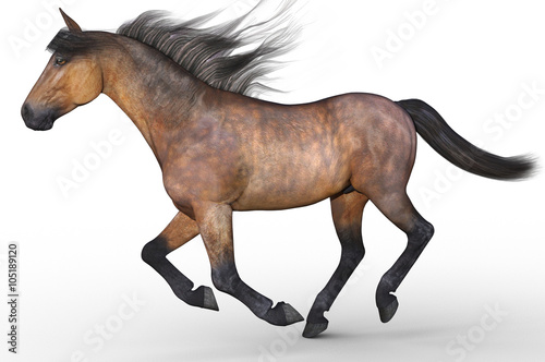 Running horse isolated. 3d illustration