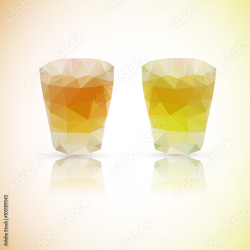 Low Poly chupito alcohol shots, rom and pear. vector illustration