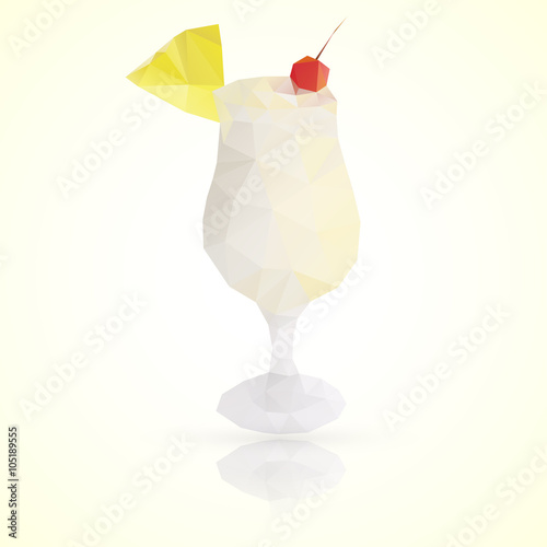 Low Poly illustration of a glass of Pina Colada cocktail, white and fresh. Vector illustration