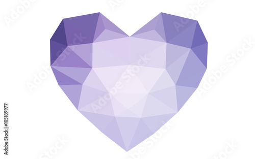 Purple heart isolated on white background with pattern consisting of triangles.