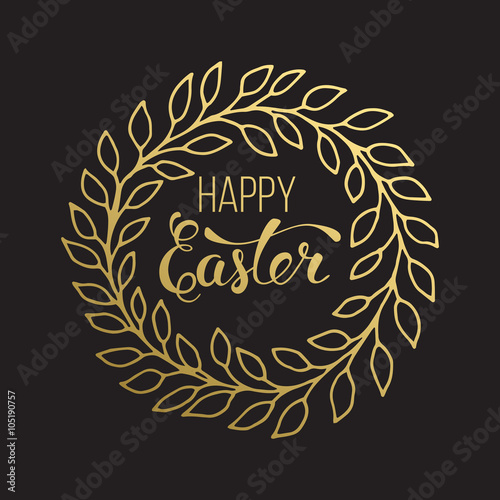 Original handwritten text "Happy Easter" with wreath. © Indigo Fish
