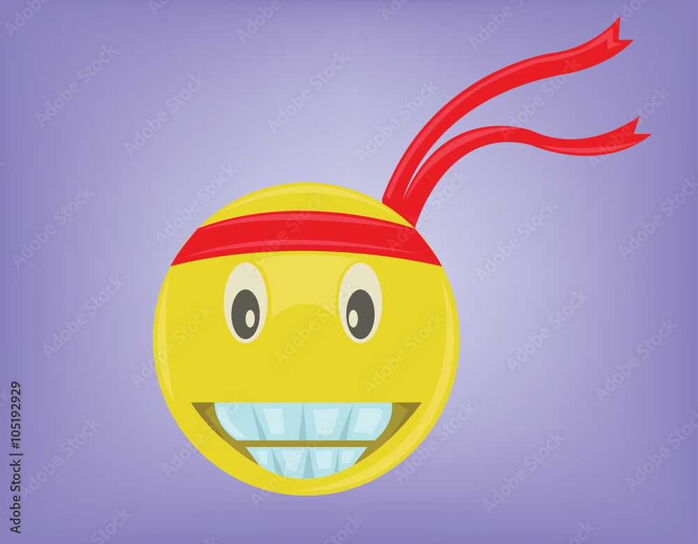 Emoticon with Big Smile. Smiley Face in Red Bandana. Joy Expression.  Digital background vector illustration. Stock Vector | Adobe Stock