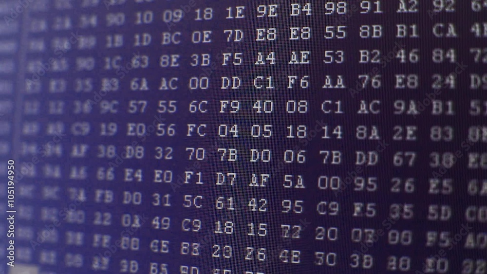 Hexadecimal computer code scrolling on a screen Hexadecimal computer code scrolling on a screen