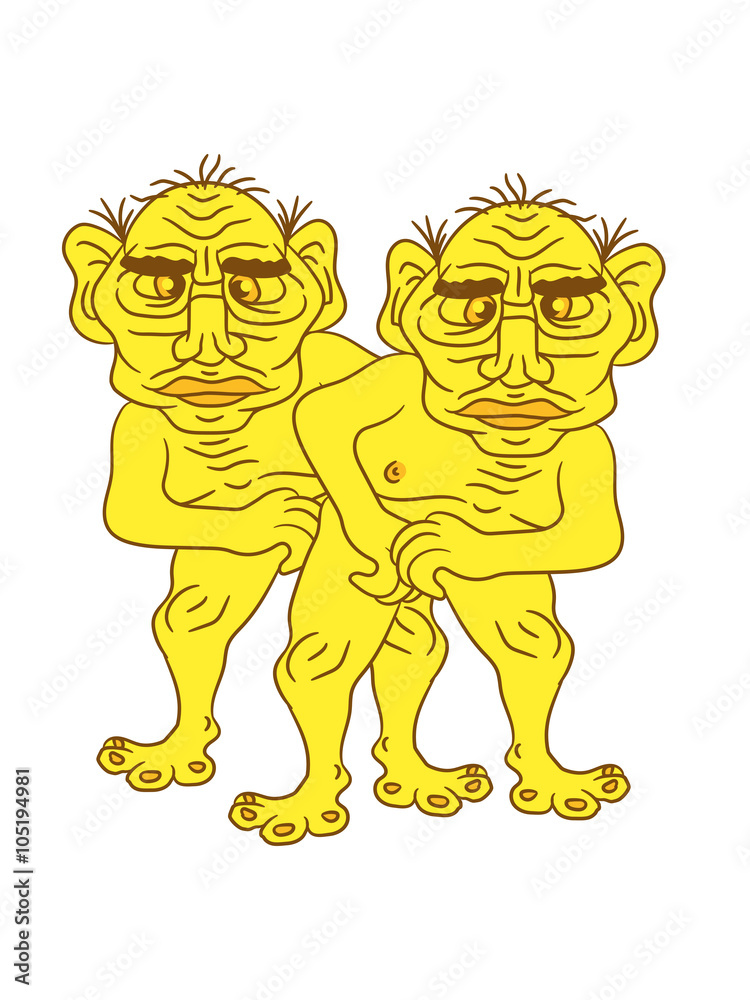 2 naked opas buddies couple love gay gay gay ugly disgusting old man  grandpa monster troll Illustration Stock | Adobe Stock