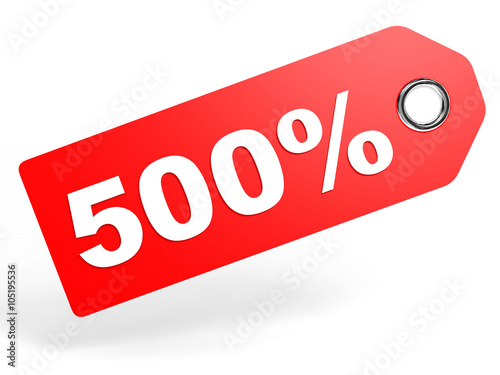 500 percent red discount tag on white background.