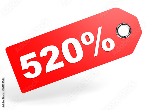 520 percent red discount tag on white background.